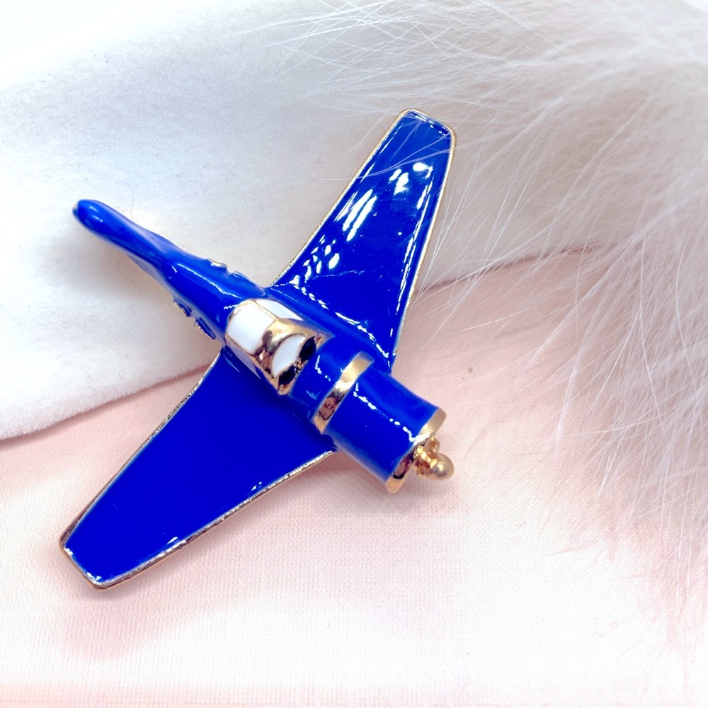 Enamel Blue Airplane Brooch